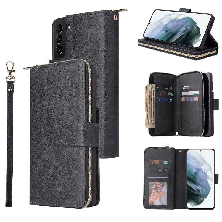 For Samsung Galaxy S21+ Zipper Wallet Bag Horizontal Flip PU Leather Case with Holder & 9 Card Slots & Wallet & Lanyard & Photo Frame
