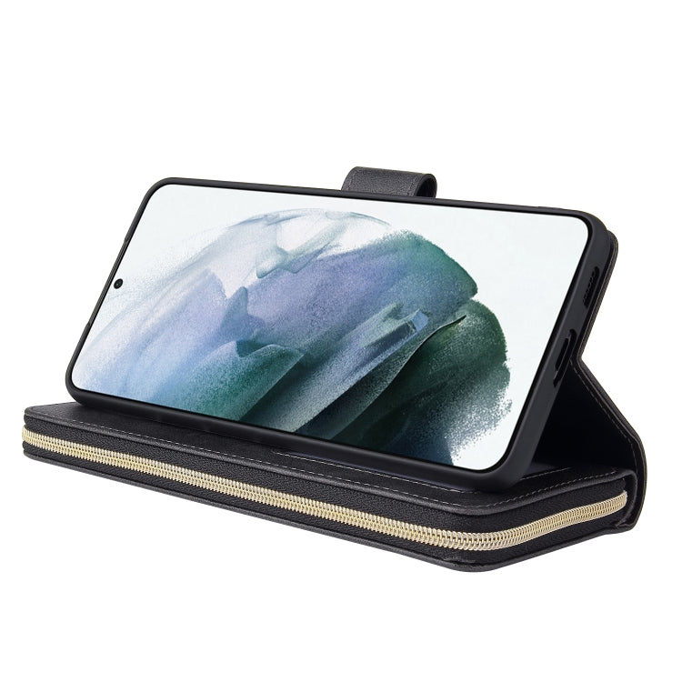 For Samsung Galaxy S21+ Zipper Wallet Bag Horizontal Flip PU Leather Case with Holder & 9 Card Slots & Wallet & Lanyard & Photo Frame