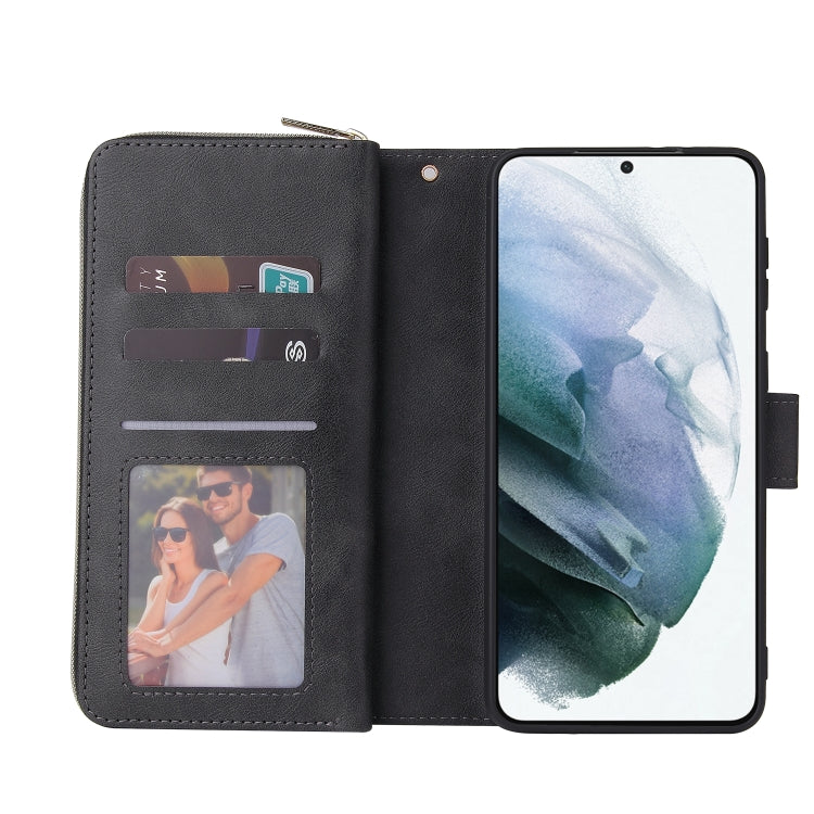 For Samsung Galaxy S21+ Zipper Wallet Bag Horizontal Flip PU Leather Case with Holder & 9 Card Slots & Wallet & Lanyard & Photo Frame