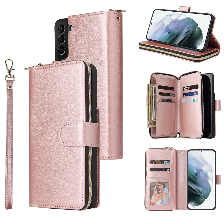 For Samsung Galaxy S21+ Zipper Wallet Bag Horizontal Flip PU Leather Case with Holder & 9 Card Slots & Wallet & Lanyard & Photo Frame
