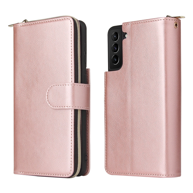 For Samsung Galaxy S21+ Zipper Wallet Bag Horizontal Flip PU Leather Case with Holder & 9 Card Slots & Wallet & Lanyard & Photo Frame