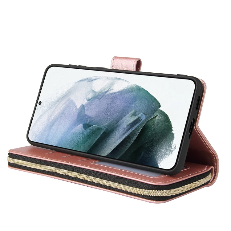 For Samsung Galaxy S21+ Zipper Wallet Bag Horizontal Flip PU Leather Case with Holder & 9 Card Slots & Wallet & Lanyard & Photo Frame