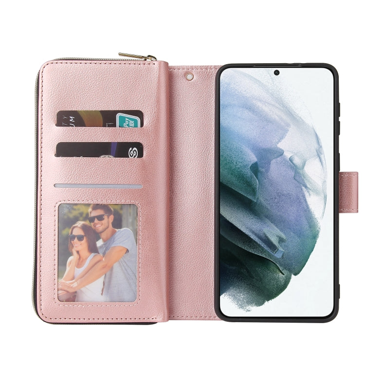 For Samsung Galaxy S21+ Zipper Wallet Bag Horizontal Flip PU Leather Case with Holder & 9 Card Slots & Wallet & Lanyard & Photo Frame