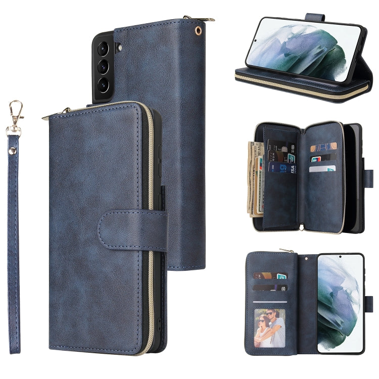 For Samsung Galaxy S21+ Zipper Wallet Bag Horizontal Flip PU Leather Case with Holder & 9 Card Slots & Wallet & Lanyard & Photo Frame