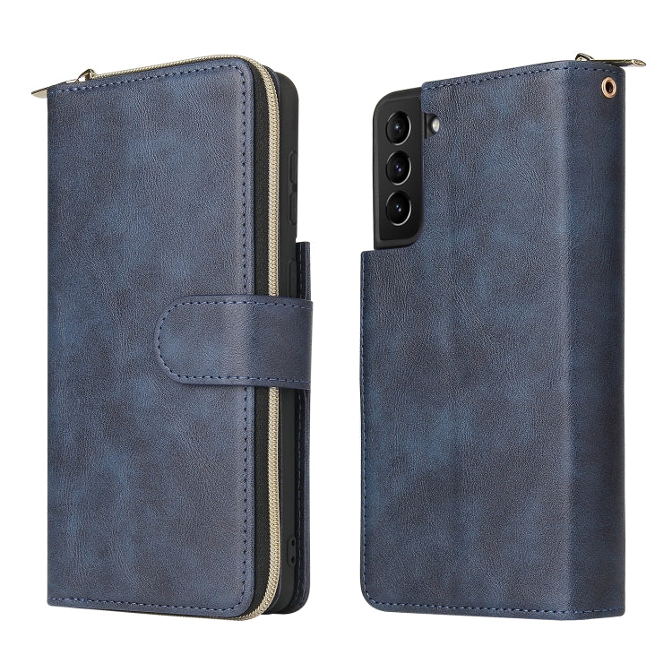 For Samsung Galaxy S21+ Zipper Wallet Bag Horizontal Flip PU Leather Case with Holder & 9 Card Slots & Wallet & Lanyard & Photo Frame