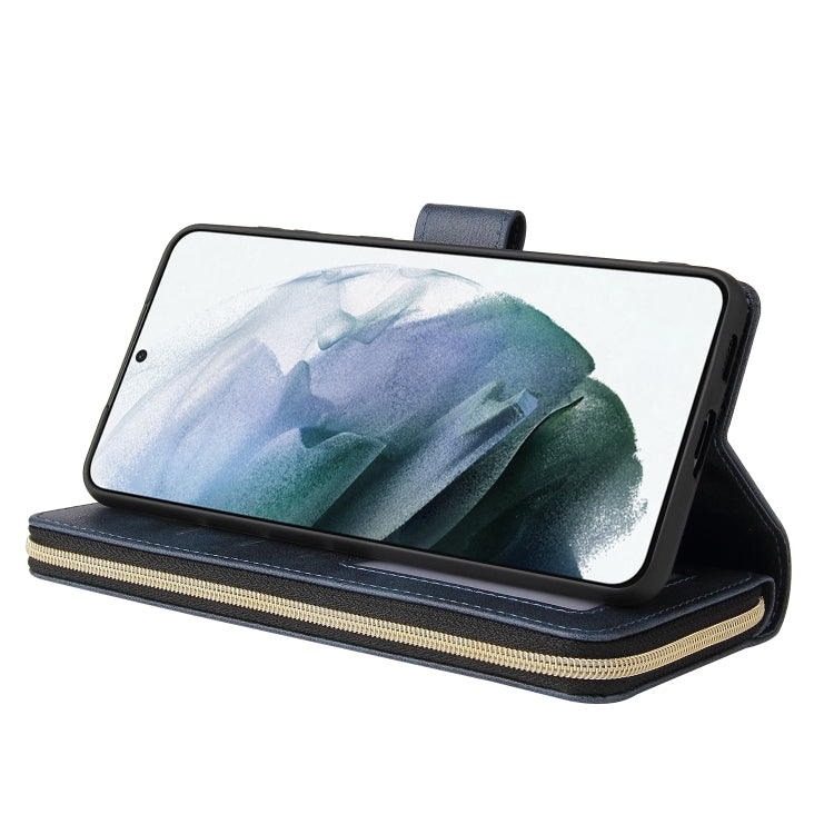 For Samsung Galaxy S21+ Zipper Wallet Bag Horizontal Flip PU Leather Case with Holder & 9 Card Slots & Wallet & Lanyard & Photo Frame