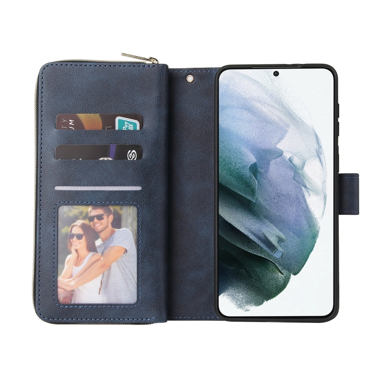 For Samsung Galaxy S21+ Zipper Wallet Bag Horizontal Flip PU Leather Case with Holder & 9 Card Slots & Wallet & Lanyard & Photo Frame
