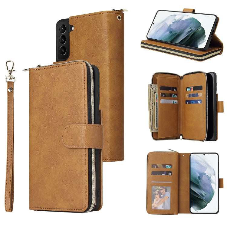 For Samsung Galaxy S21+ Zipper Wallet Bag Horizontal Flip PU Leather Case with Holder & 9 Card Slots & Wallet & Lanyard & Photo Frame