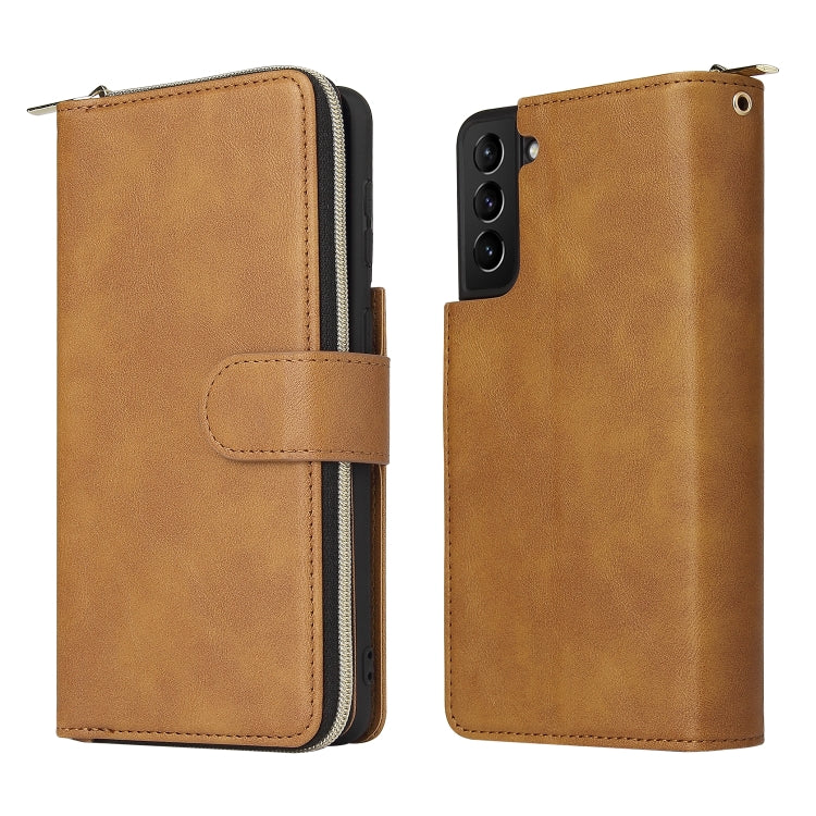 For Samsung Galaxy S21+ Zipper Wallet Bag Horizontal Flip PU Leather Case with Holder & 9 Card Slots & Wallet & Lanyard & Photo Frame