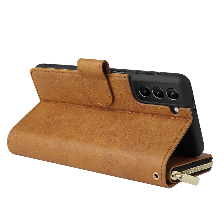 For Samsung Galaxy S21+ Zipper Wallet Bag Horizontal Flip PU Leather Case with Holder & 9 Card Slots & Wallet & Lanyard & Photo Frame