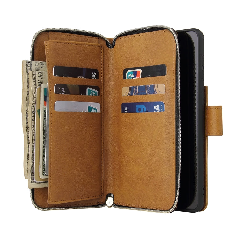 For Samsung Galaxy S21+ Zipper Wallet Bag Horizontal Flip PU Leather Case with Holder & 9 Card Slots & Wallet & Lanyard & Photo Frame