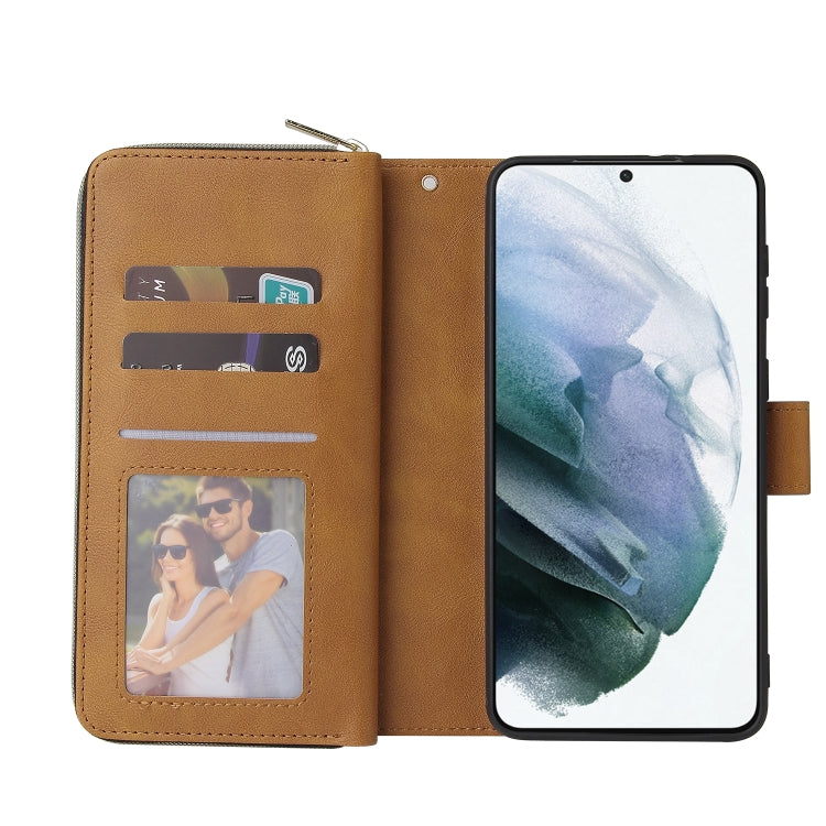 For Samsung Galaxy S21+ Zipper Wallet Bag Horizontal Flip PU Leather Case with Holder & 9 Card Slots & Wallet & Lanyard & Photo Frame
