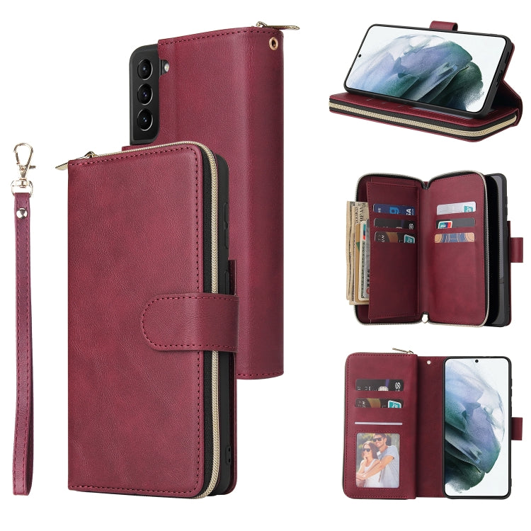 For Samsung Galaxy S21+ Zipper Wallet Bag Horizontal Flip PU Leather Case with Holder & 9 Card Slots & Wallet & Lanyard & Photo Frame