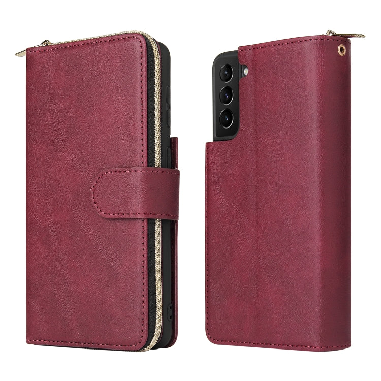 For Samsung Galaxy S21+ Zipper Wallet Bag Horizontal Flip PU Leather Case with Holder & 9 Card Slots & Wallet & Lanyard & Photo Frame