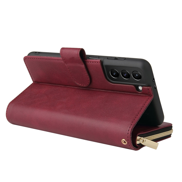 For Samsung Galaxy S21+ Zipper Wallet Bag Horizontal Flip PU Leather Case with Holder & 9 Card Slots & Wallet & Lanyard & Photo Frame