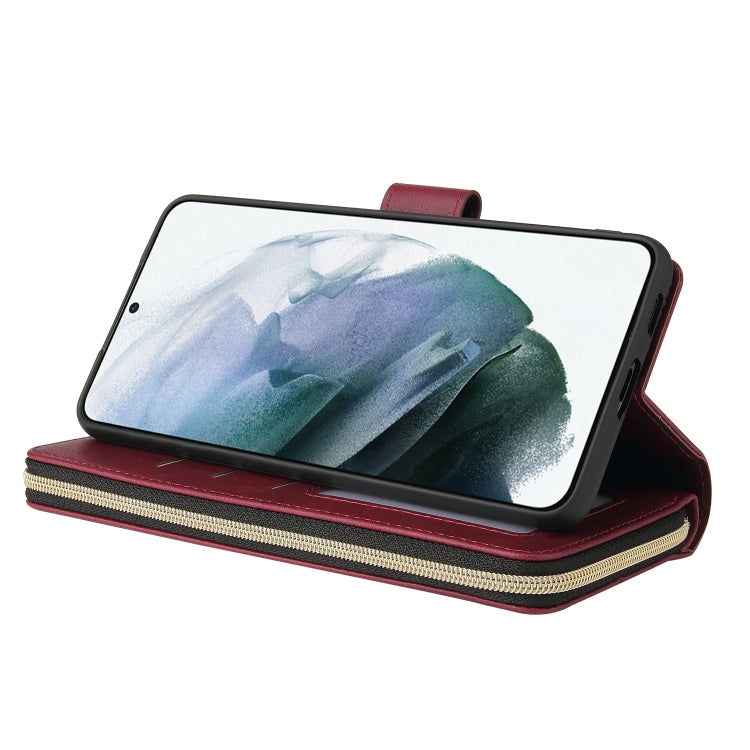 For Samsung Galaxy S21+ Zipper Wallet Bag Horizontal Flip PU Leather Case with Holder & 9 Card Slots & Wallet & Lanyard & Photo Frame