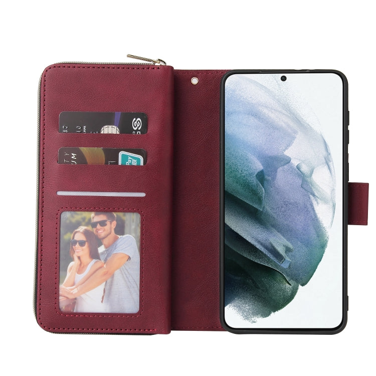For Samsung Galaxy S21+ Zipper Wallet Bag Horizontal Flip PU Leather Case with Holder & 9 Card Slots & Wallet & Lanyard & Photo Frame
