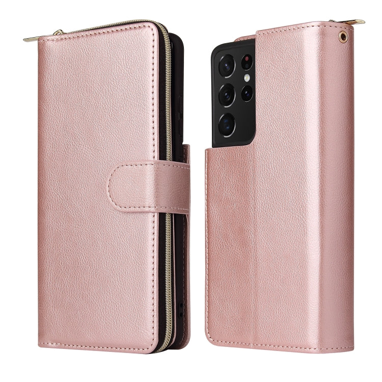 For Samsung Galaxy S21 Ultra Zipper Wallet Bag Horizontal Flip PU Leather Case with Holder & 9 Card Slots & Wallet & Lanyard & Photo Frame