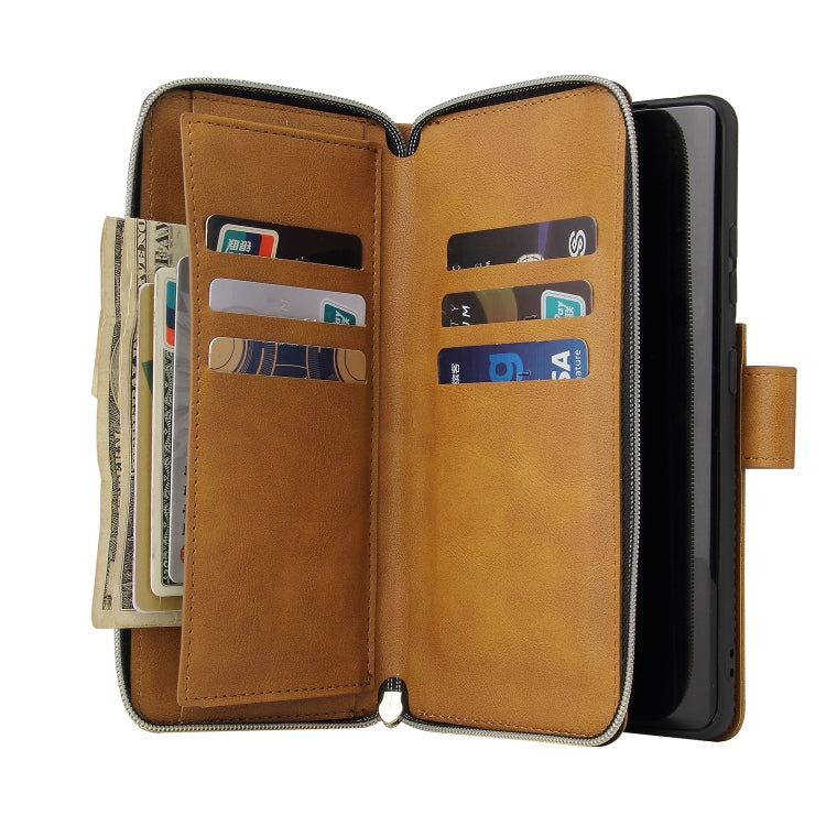 For Samsung Galaxy S21 Ultra Zipper Wallet Bag Horizontal Flip PU Leather Case with Holder & 9 Card Slots & Wallet & Lanyard & Photo Frame
