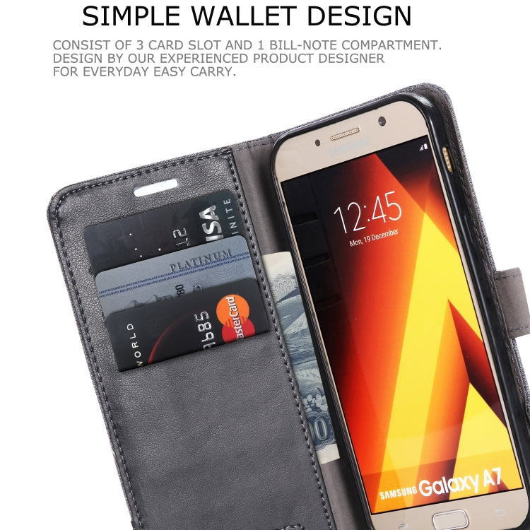 For Galaxy A7 (2017) MUXMA MX102 Horizontal Flip Canvas Leather Case with Stand & Card Slot & Wallet Function