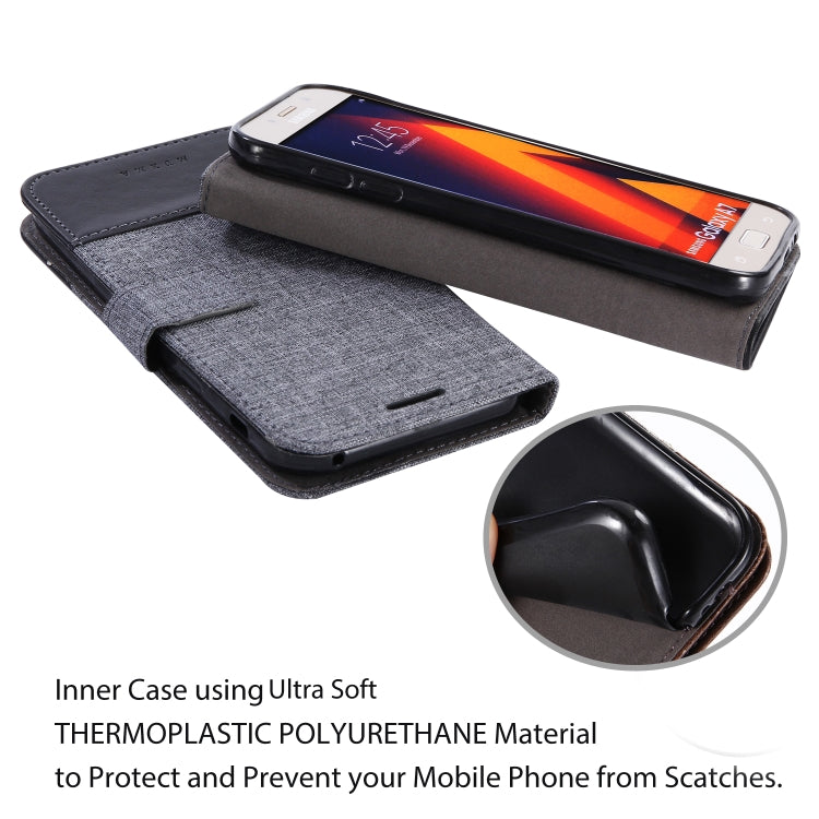 For Galaxy A7 (2017) MUXMA MX102 Horizontal Flip Canvas Leather Case with Stand & Card Slot & Wallet Function
