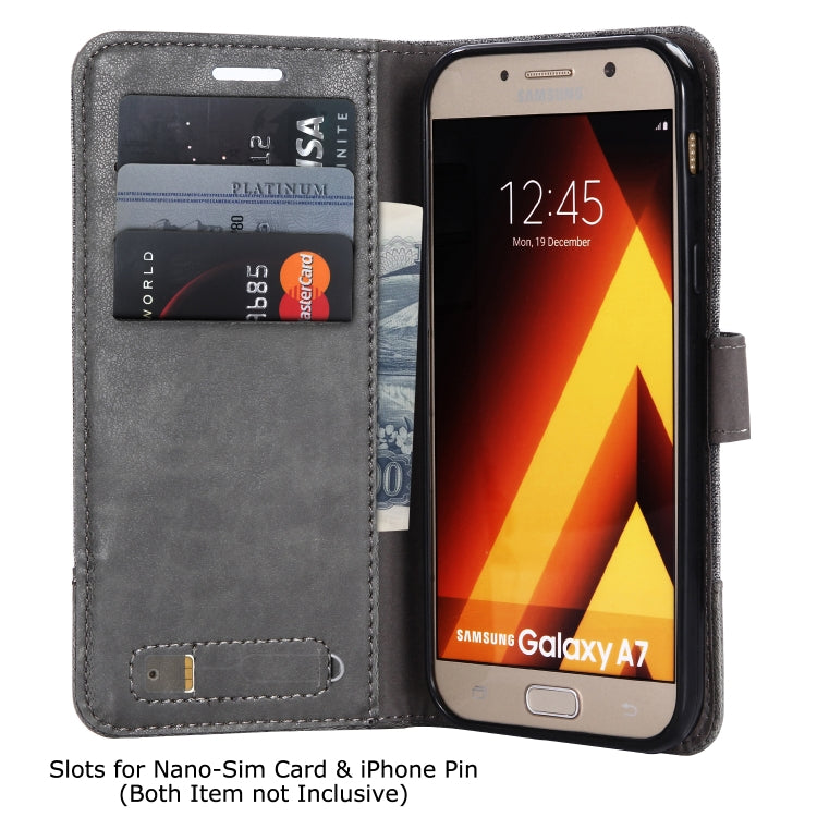 For Galaxy A7 (2017) MUXMA MX102 Horizontal Flip Canvas Leather Case with Stand & Card Slot & Wallet Function