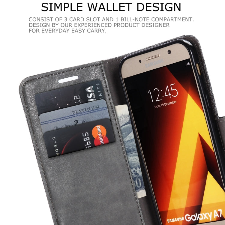 For Galaxy A7 (2017) MUXMA MX102 Horizontal Flip Canvas Leather Case with Stand & Card Slot & Wallet Function
