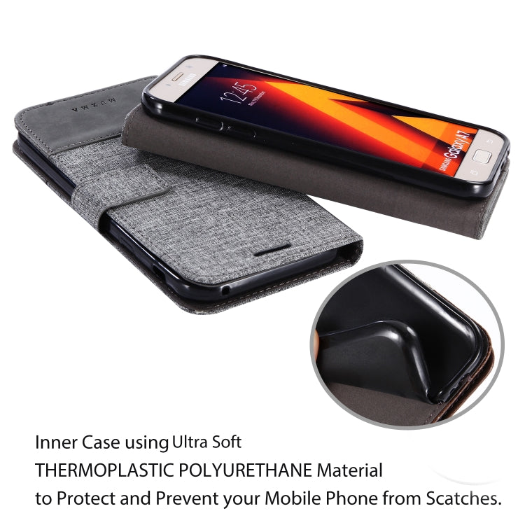 For Galaxy A7 (2017) MUXMA MX102 Horizontal Flip Canvas Leather Case with Stand & Card Slot & Wallet Function