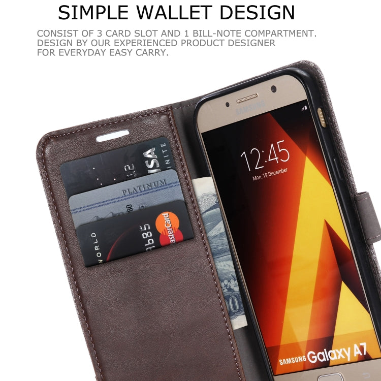 For Galaxy A7 (2017) MUXMA MX102 Horizontal Flip Canvas Leather Case with Stand & Card Slot & Wallet Function