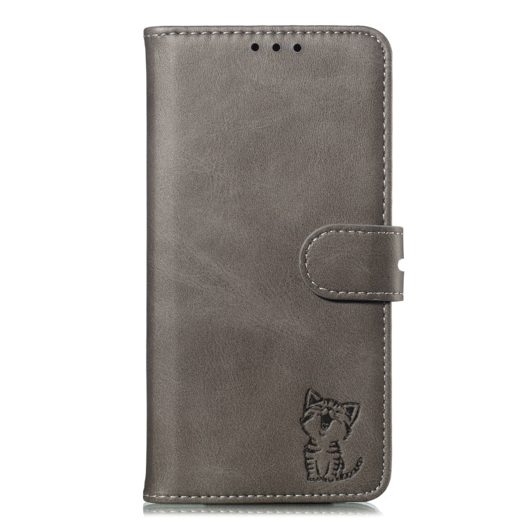 For iPhone 13 Pro Embossed Happy Cat Pattern Horizontal Flip Leather Case with Holder & Card Slots & Wallet