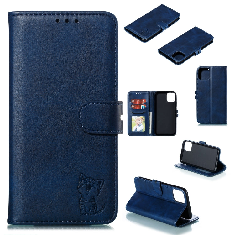 For iPhone 13 Pro Embossed Happy Cat Pattern Horizontal Flip Leather Case with Holder & Card Slots & Wallet