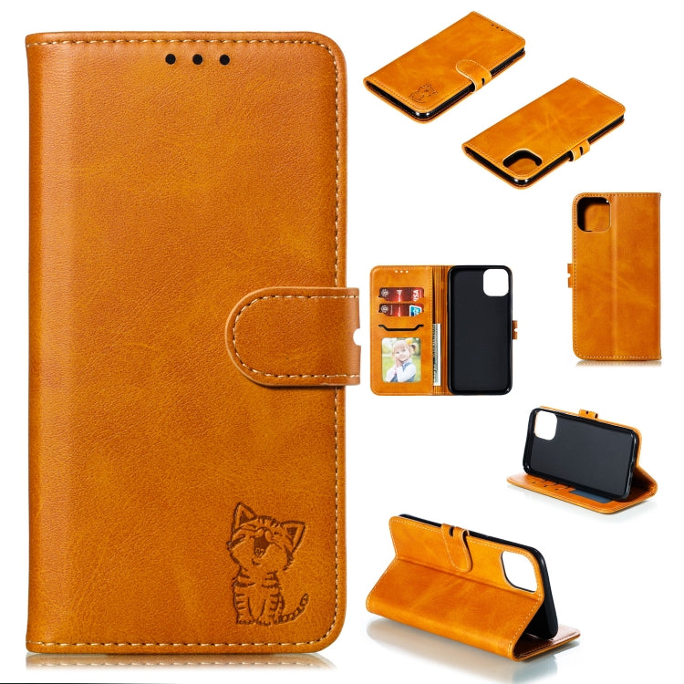 For iPhone 13 Pro Embossed Happy Cat Pattern Horizontal Flip Leather Case with Holder & Card Slots & Wallet