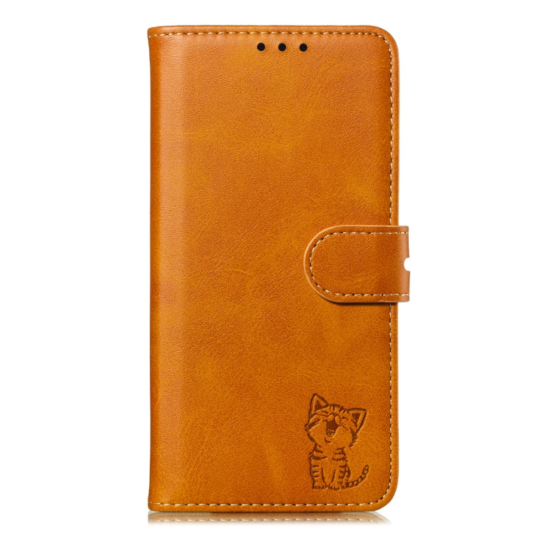 For iPhone 13 Pro Embossed Happy Cat Pattern Horizontal Flip Leather Case with Holder & Card Slots & Wallet