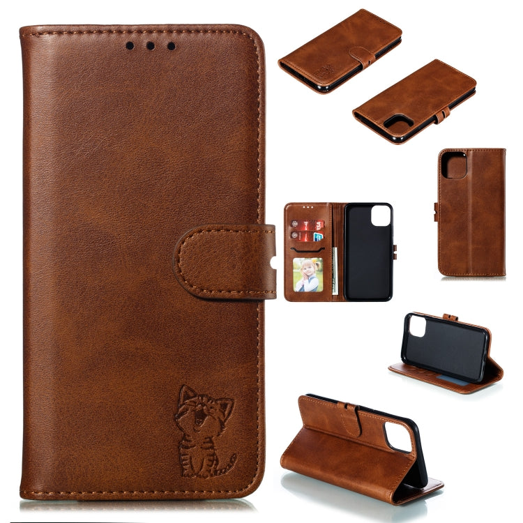 For iPhone 13 Pro Embossed Happy Cat Pattern Horizontal Flip Leather Case with Holder & Card Slots & Wallet