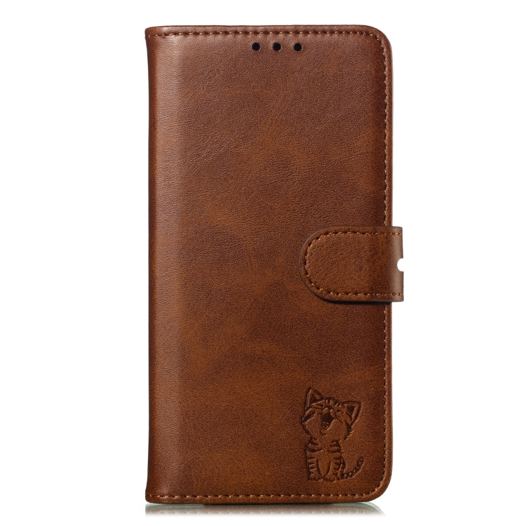 For iPhone 13 Pro Embossed Happy Cat Pattern Horizontal Flip Leather Case with Holder & Card Slots & Wallet