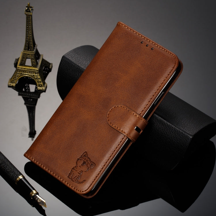 For iPhone 13 Pro Embossed Happy Cat Pattern Horizontal Flip Leather Case with Holder & Card Slots & Wallet
