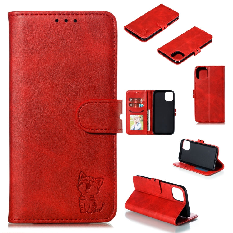 For iPhone 13 Pro Embossed Happy Cat Pattern Horizontal Flip Leather Case with Holder & Card Slots & Wallet