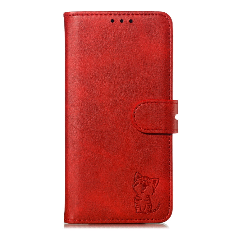 For iPhone 13 Pro Embossed Happy Cat Pattern Horizontal Flip Leather Case with Holder & Card Slots & Wallet