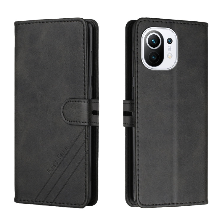 For Xiaomi Mi 11 Stitching Style 2-Color Cow Texture Horizontal Flip PU Leather Case with Holder & Card Slot & Lanyard
