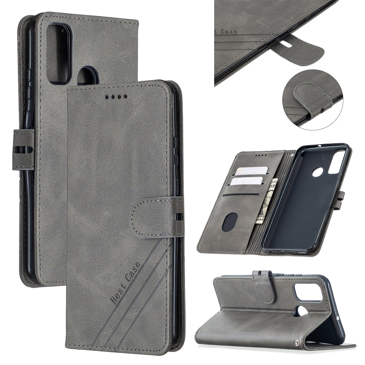 For Huawei P smart 2020 Stitching Style 2-Color Cow Texture Horizontal Flip PU Leather Case with Holder & Card Slot & Lanyard