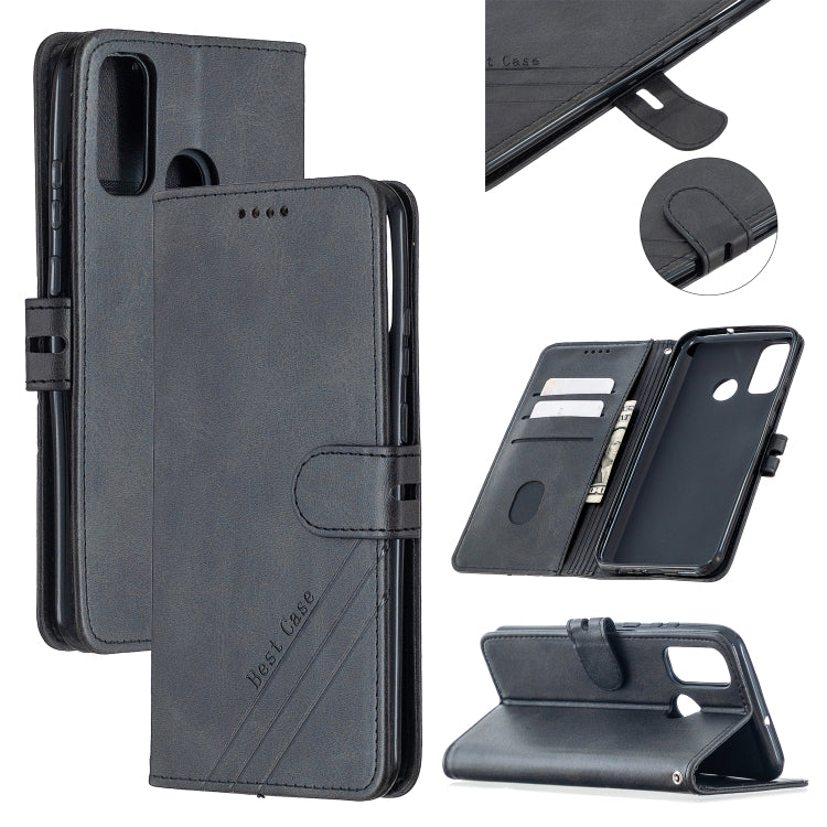 For Huawei P smart 2020 Stitching Style 2-Color Cow Texture Horizontal Flip PU Leather Case with Holder & Card Slot & Lanyard