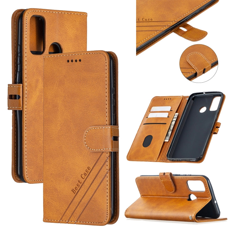 For Huawei P smart 2020 Stitching Style 2-Color Cow Texture Horizontal Flip PU Leather Case with Holder & Card Slot & Lanyard