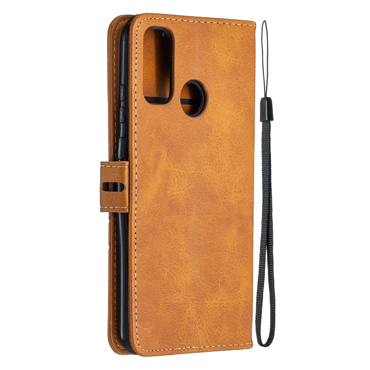 For Huawei P smart 2020 Stitching Style 2-Color Cow Texture Horizontal Flip PU Leather Case with Holder & Card Slot & Lanyard