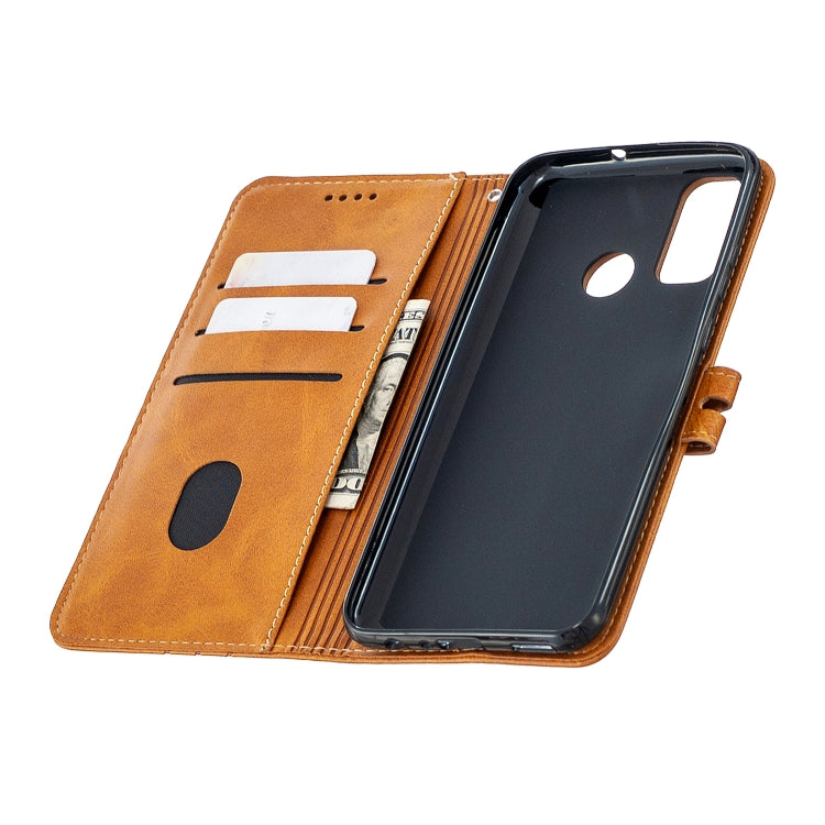For Huawei P smart 2020 Stitching Style 2-Color Cow Texture Horizontal Flip PU Leather Case with Holder & Card Slot & Lanyard