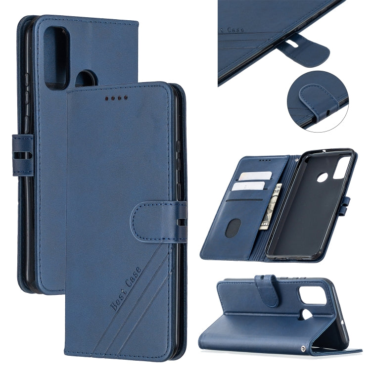 For Huawei P smart 2020 Stitching Style 2-Color Cow Texture Horizontal Flip PU Leather Case with Holder & Card Slot & Lanyard