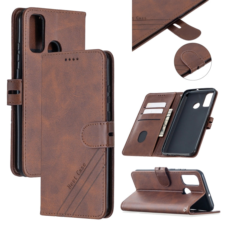 For Huawei P smart 2020 Stitching Style 2-Color Cow Texture Horizontal Flip PU Leather Case with Holder & Card Slot & Lanyard