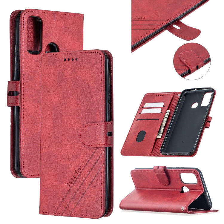 For Huawei P smart 2020 Stitching Style 2-Color Cow Texture Horizontal Flip PU Leather Case with Holder & Card Slot & Lanyard