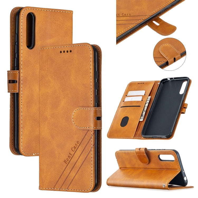 For Huawei P Smart S / Y8p Stitching Style 2-Color Cow Texture Horizontal Flip PU Leather Case with Holder & Card Slot & Lanyard