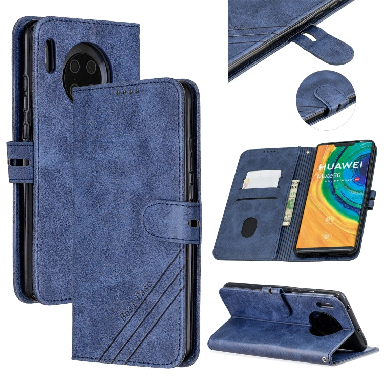 For Huawei Mate 30 Stitching Style 2-Color Cow Texture Horizontal Flip PU Leather Case with Holder & Card Slot & Lanyard