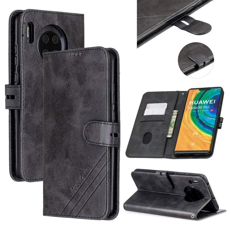 For Huawei Mate 30 Pro Stitching Style 2-Color Cow Texture Horizontal Flip PU Leather Case with Holder & Card Slot & Lanyard